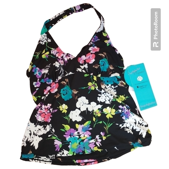 It Figures Halterkini Floral Swim Top Bust Builder 14 - Picture 2 of 15